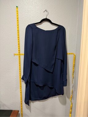 White House Black Market Blue Asymmetrical Layered Tunic Blouse Size 10 NWT